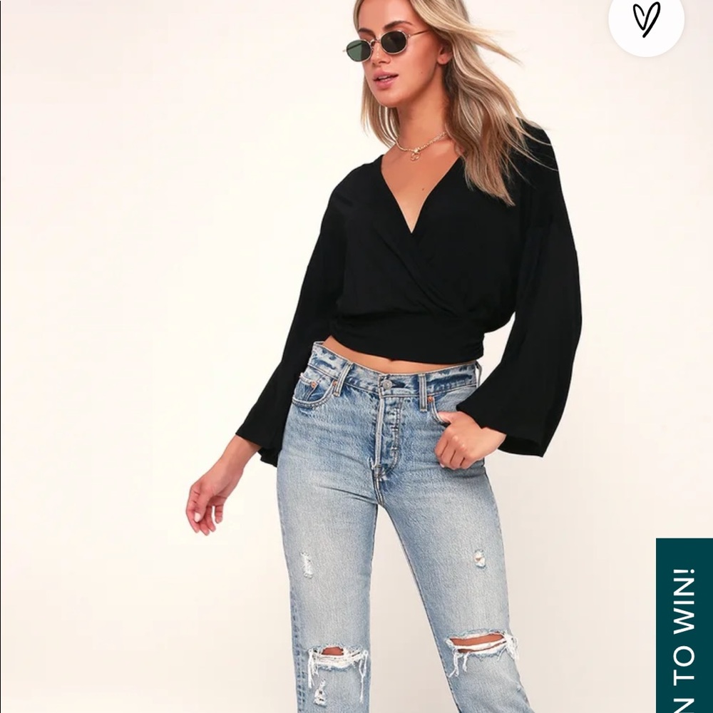 Turn of Events Black Reversible Long Sleeve Crop Top